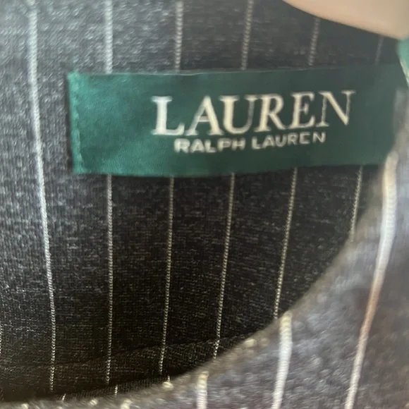 LAUREN (RALPH LAUREN) GREY PIN-STRIPED PEPLUM TOP - Picture 5 of 6